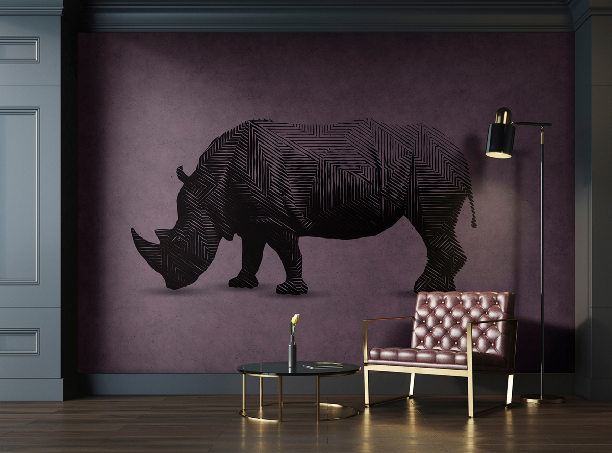 Papier peint panoramique Rhinocéros Rhino 2  - AMB Référence DD110506 - Intissé 200g/m2 - Standard 400 x 270