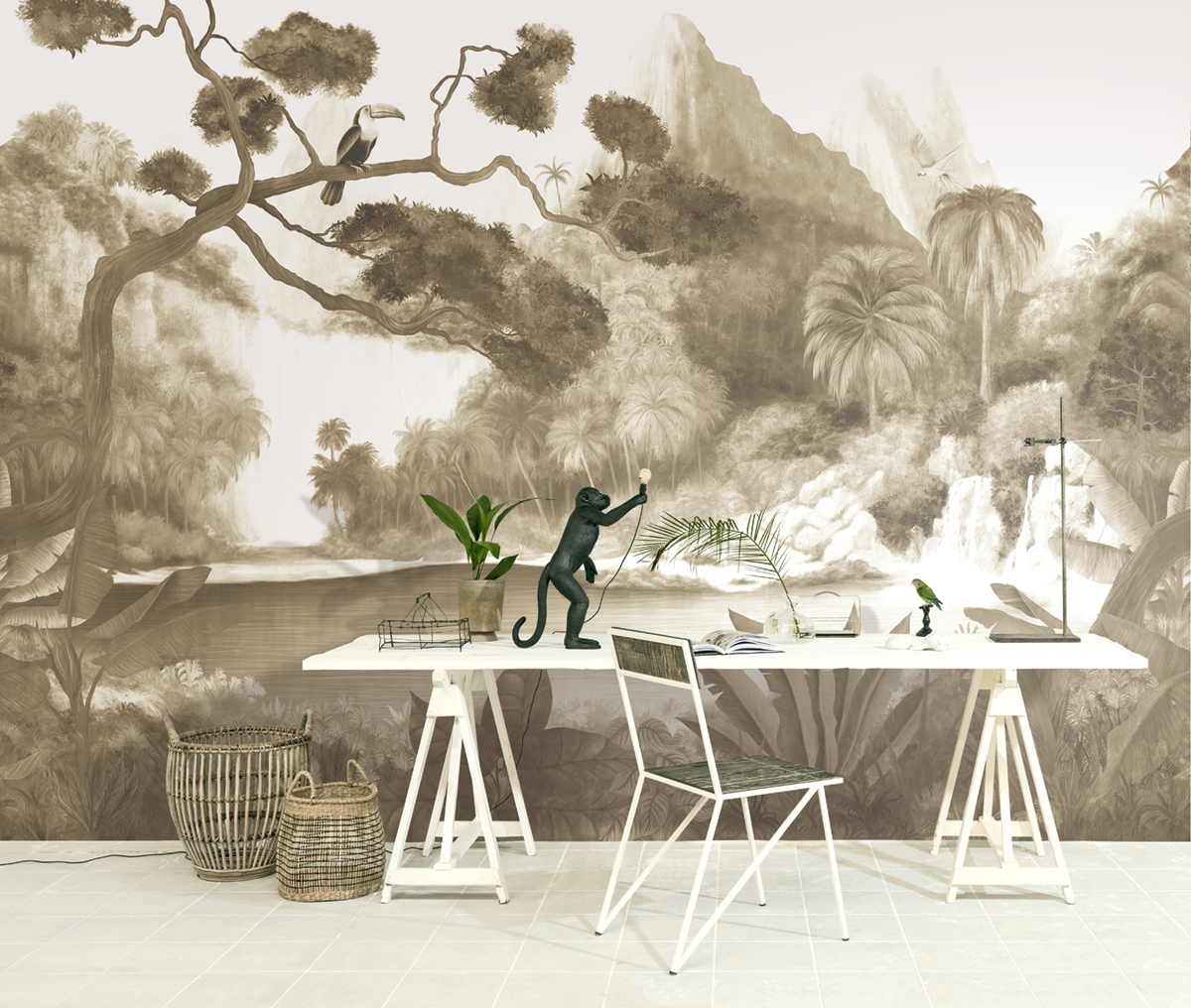 Papier peint panoramique Oasis Toucan sépia - A, B, C et D H260 - Wall Designs IV de Masureel | Réf. MAS-DG4TOU101X-260