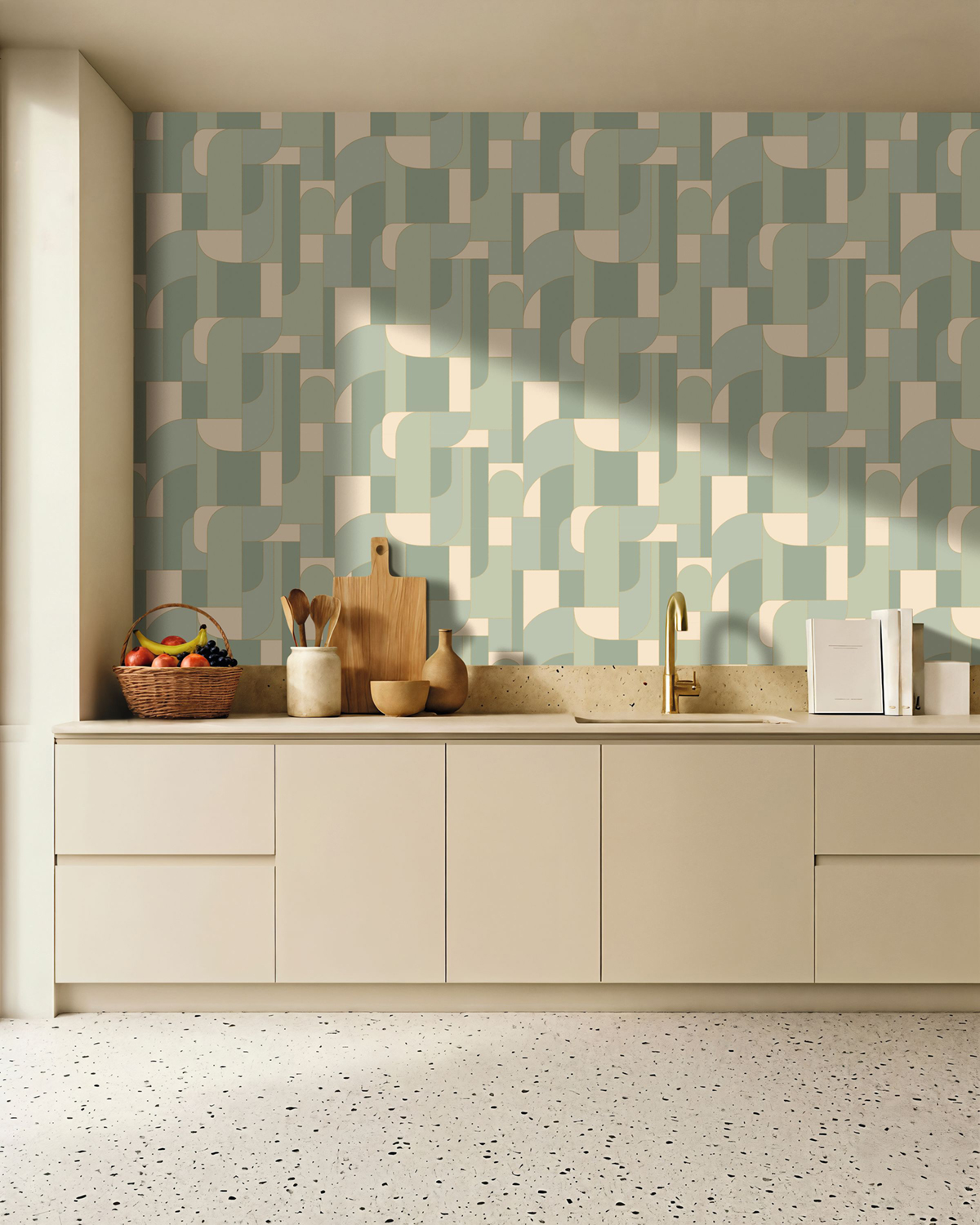 Papier peint Design Géométrie Achille vert d'eau - Maison Siméon de Casélio | Réf. MSI107390475