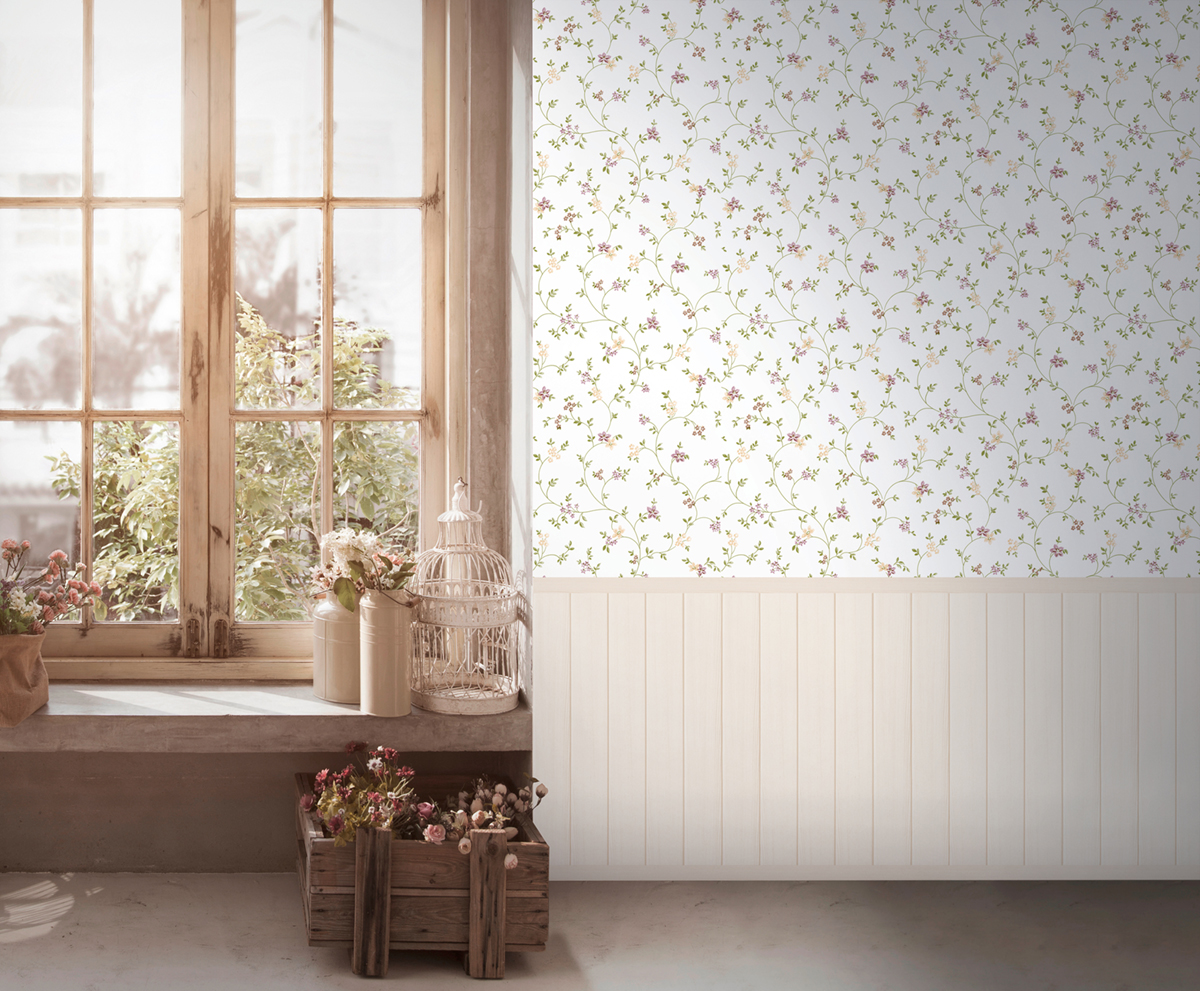 Papier peint panoramique Fleuri Soubassement beige - Wallpanel d'A.S. Création | Réf. AS-398051