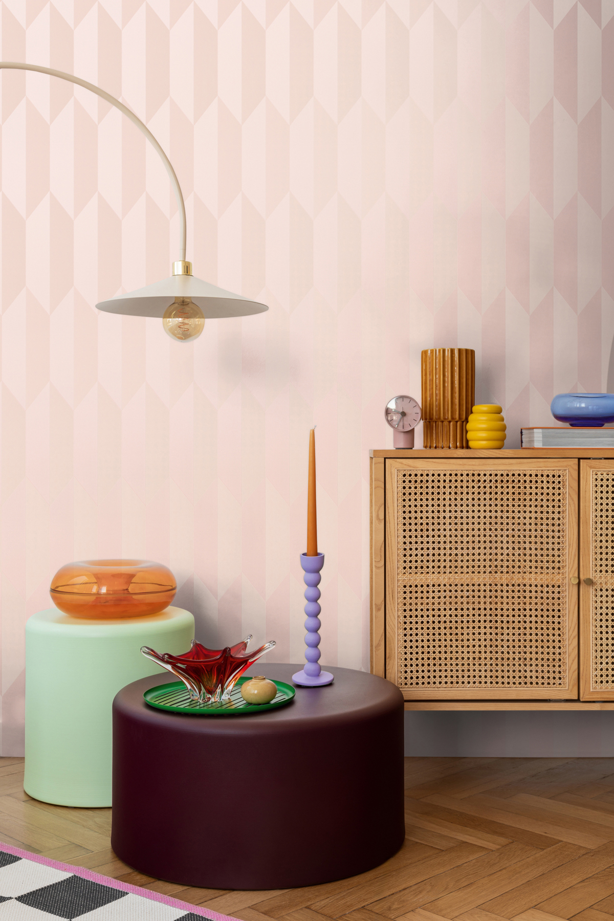 Papier peint Damier Graphique Groove rose métallisé - Cosmoliving d'A.S. Création AMB3 | Réf. AS-790862