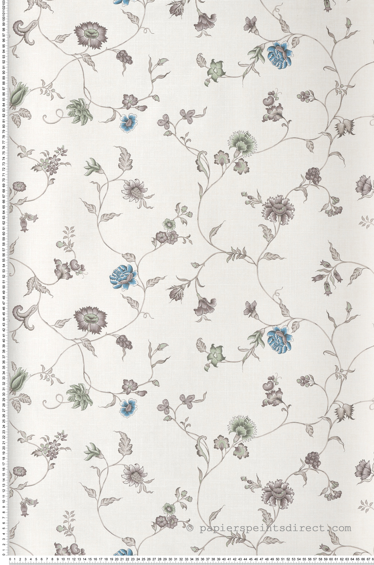 Papier peint Florale Fleur Grimpante vert bleu - French Country d'Initiales | Réf. INI-FC61006