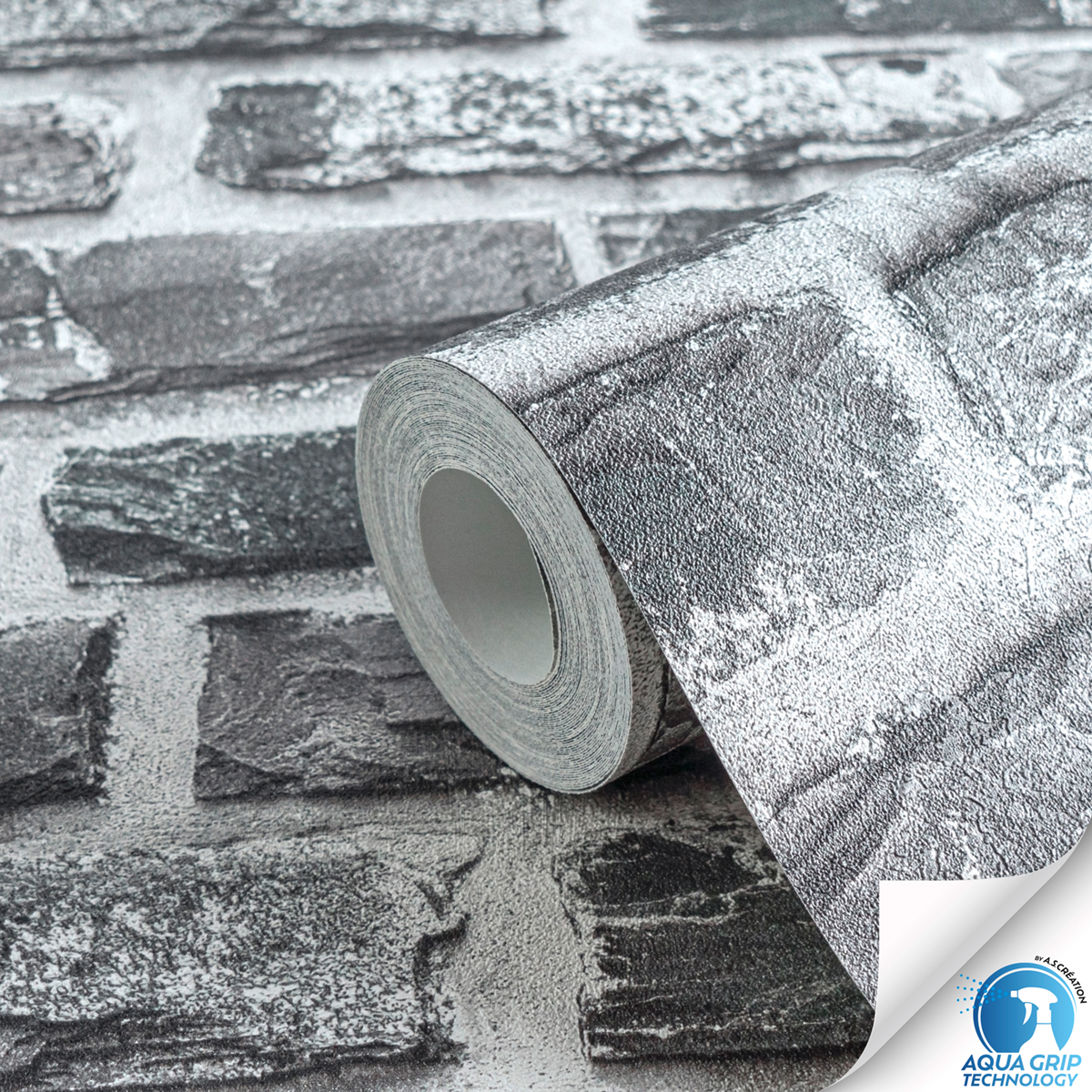 Papier peint préencollé Pierre Briquettes anthracite - Designdrop d'A.S. Création ZOOM ROLL | Réf. AS-784571
