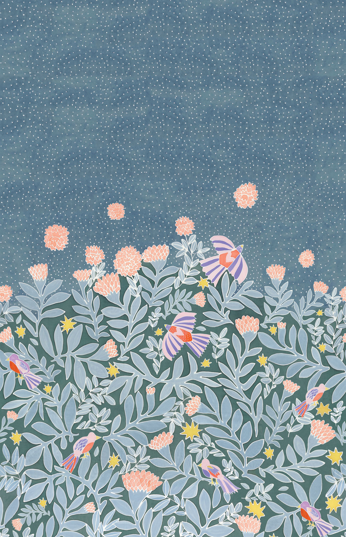 Papier peint panoramique Fleurs Birds Heaven bleu L 200X310 - Pimp My Wall de Casélio | Réf. PMW104836504