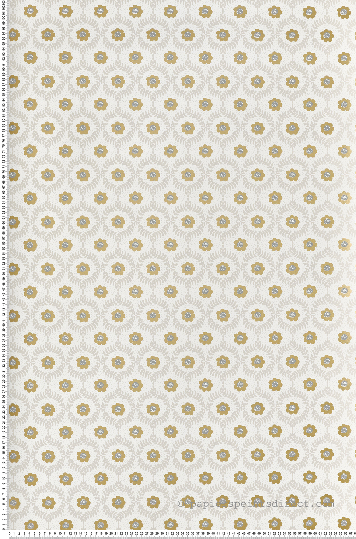 Papier peint Fleurettes Vintage Emma gris beige doré - Rifle Paper Co. 3 de York (Initiales) | Réf. INI-RF7443