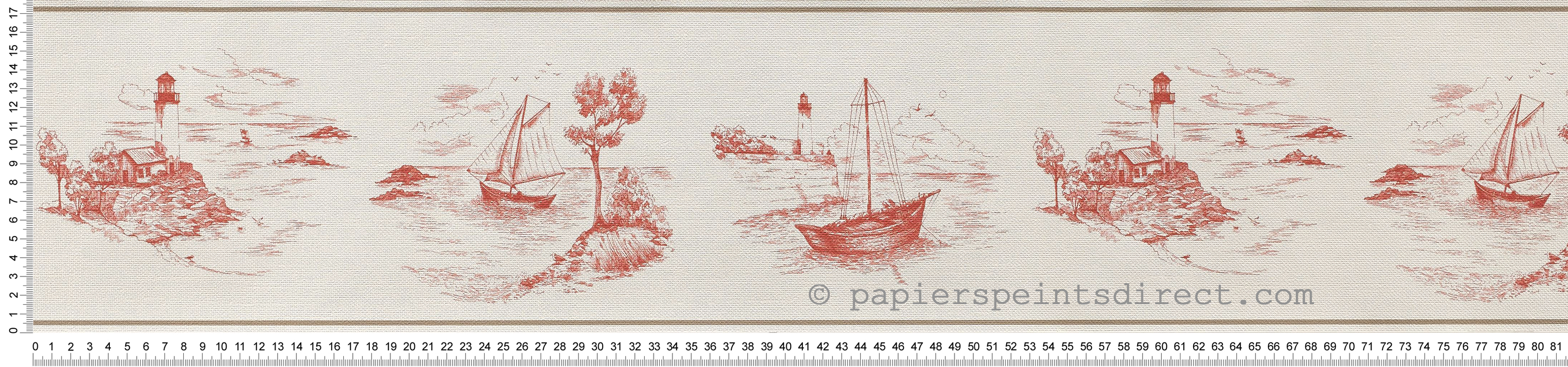 Frise toile de jouy rouge - Papier peint Marina de Casadéco