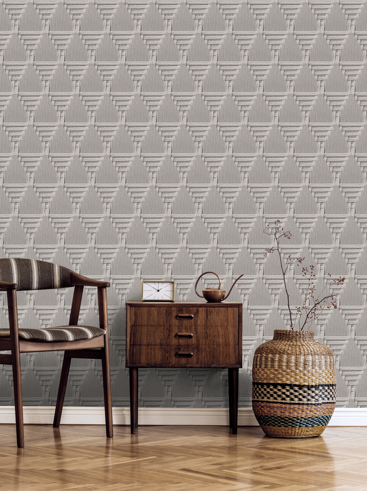 Papier Peint Maille Cordage Triangle gris clair - Nomade d'Ugépa | Réf. UGP-M68819