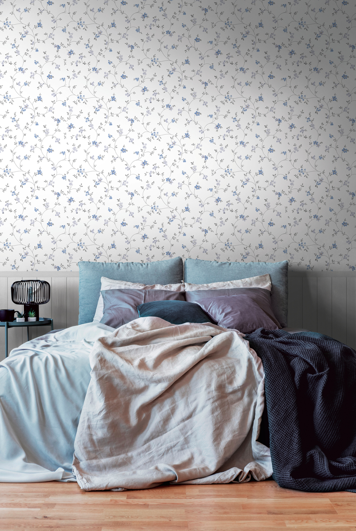 Papier peint panoramique Fleuri Soubassement bleu - Wallpanel d'A.S. Création AMB2 | Réf. AS-398052