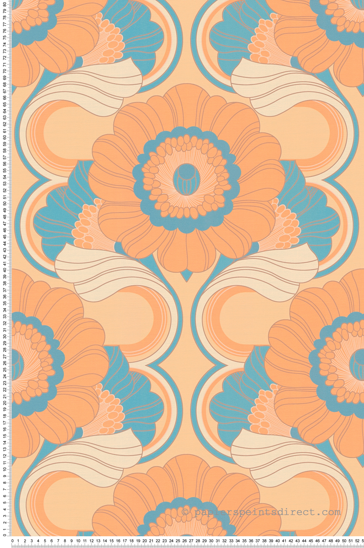 Papier peint Fleur Vintage orange bleu - Retro Chic d'A.S. Création | Réf. AS-395302