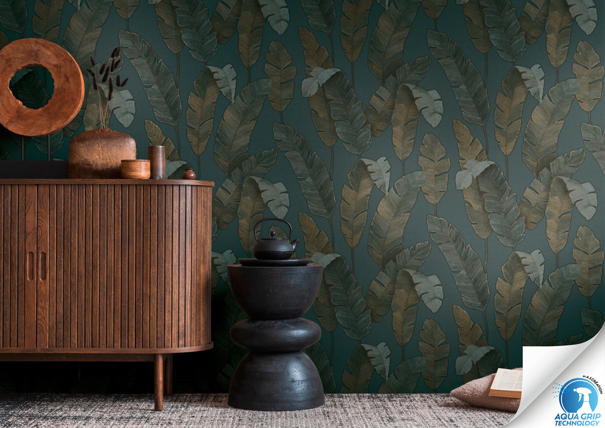 Papier peint préencollé Jungle Bananier Bali canard - Designdrop d'A.S. Création AMB2 | Réf. AS-784531