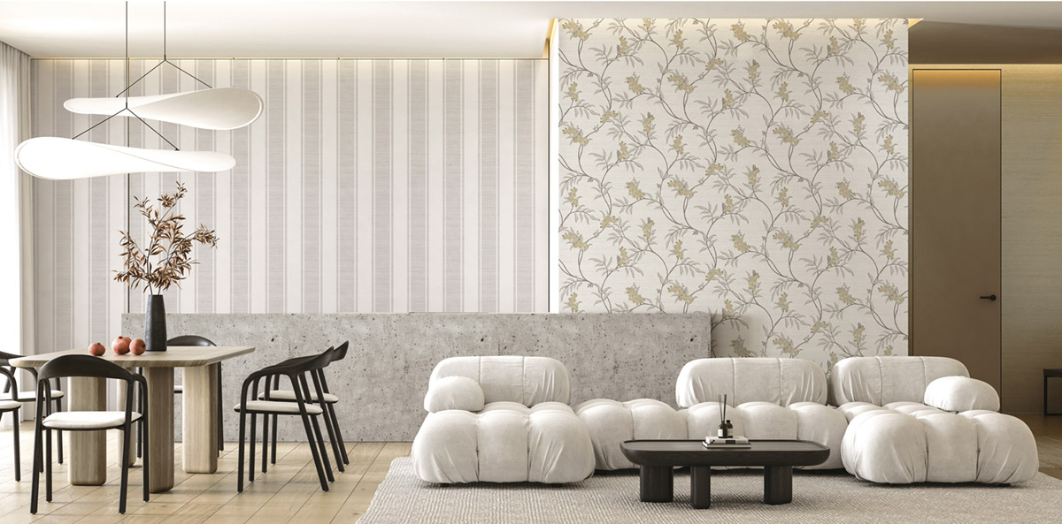 Papier peint Rayure Vintage Texturé ivoire gris - Opera de Montecolino | Réf. MC-OP33361