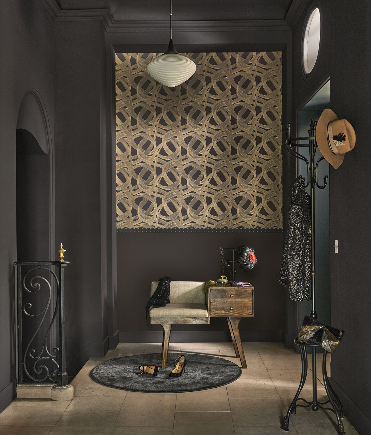 Papier peint Tracés Illusion Shimmy anthracite doré - Années Folles de Casadéco | Réf. ANFO201069820