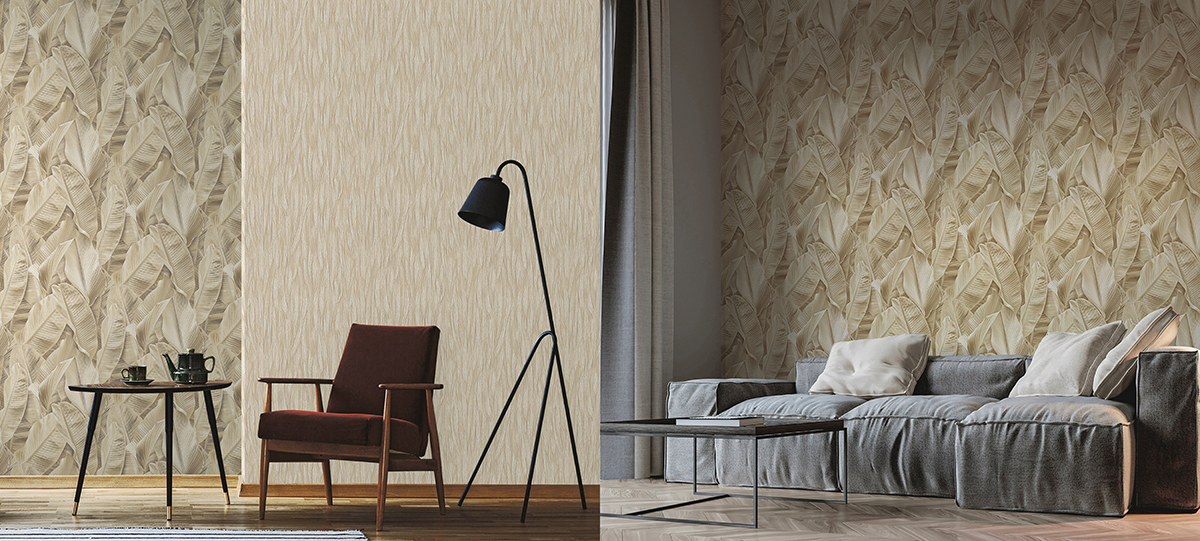 Papier peint Feuille Banana beige et marron - Folium de Montecolino | Réf. MC-FO17806