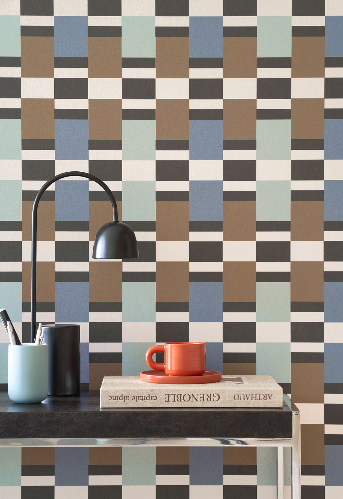 Papier peint Rectangle Chess marron bleu - Color Game de Casadéco AMB2| Réf. GAME200622626