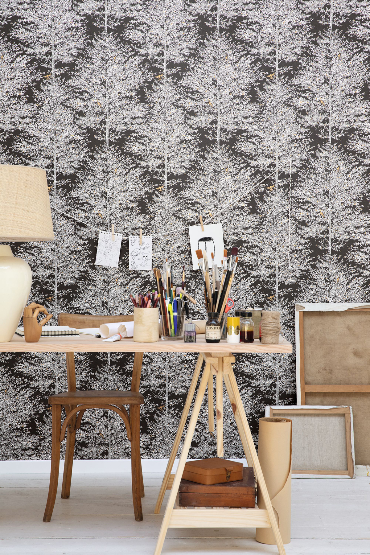 Papier peint Arbre et Oiseau Tree Of Life noir et doré - La Forêt de Casélio | Réf. FRT102979037