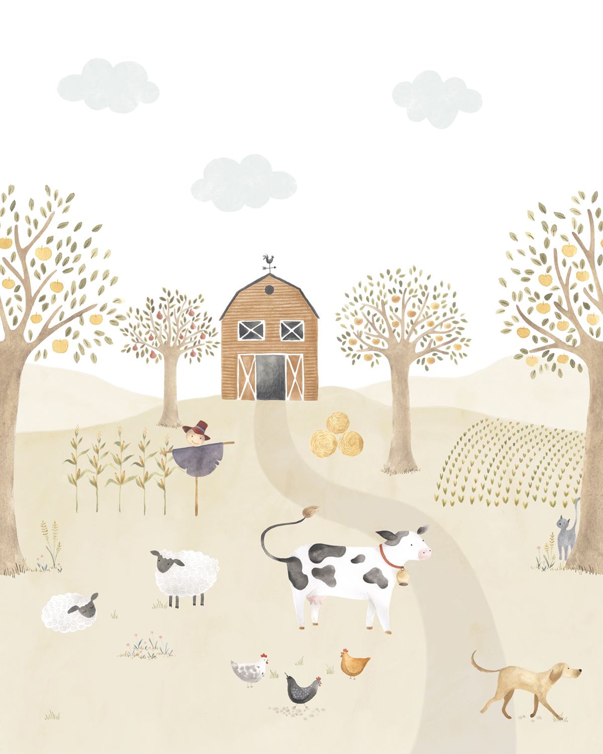 Papier peint panoramique Animaux de la Ferme Vache S 200x250 - Once Upon A Time de Casadéco | Réf. OUAT88337005