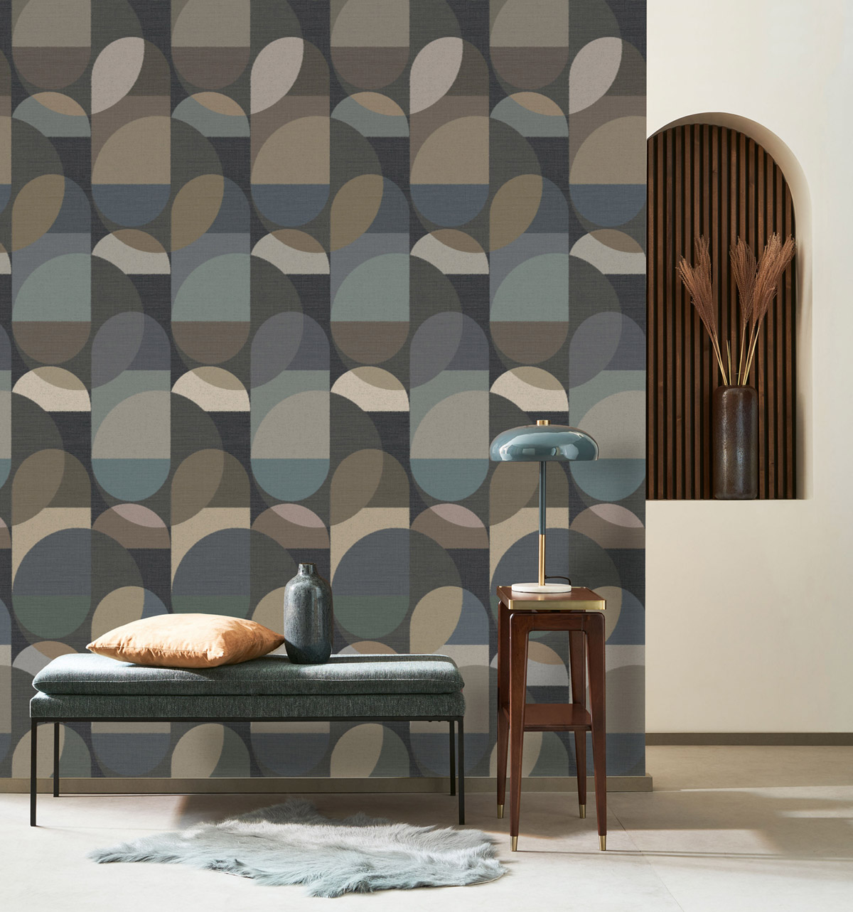 Papier peint Bulle Lumière Abby anthracite kaki - Carnaby Street de Casadéco | Réf. CARN200491109