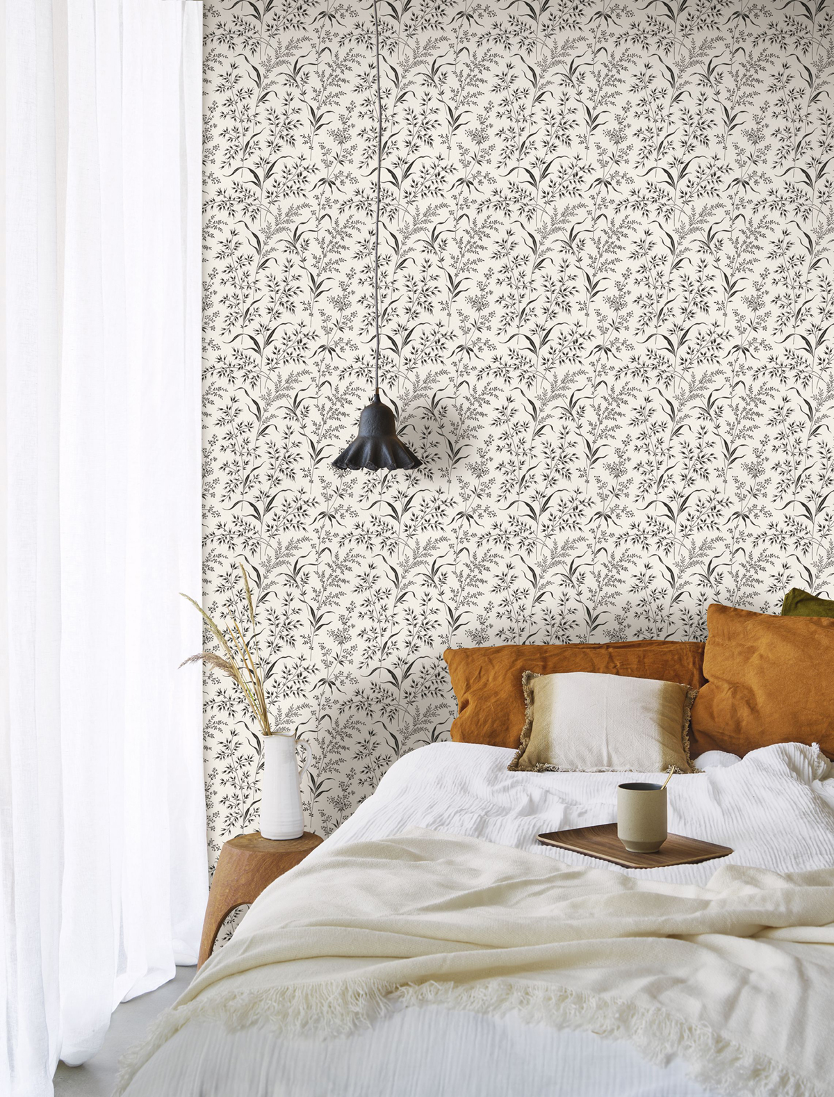 Papier peint Champ d'Herbe noir fusain blanc - Soliflore de Casadéco AMB2 | Réf. SOLI200280990