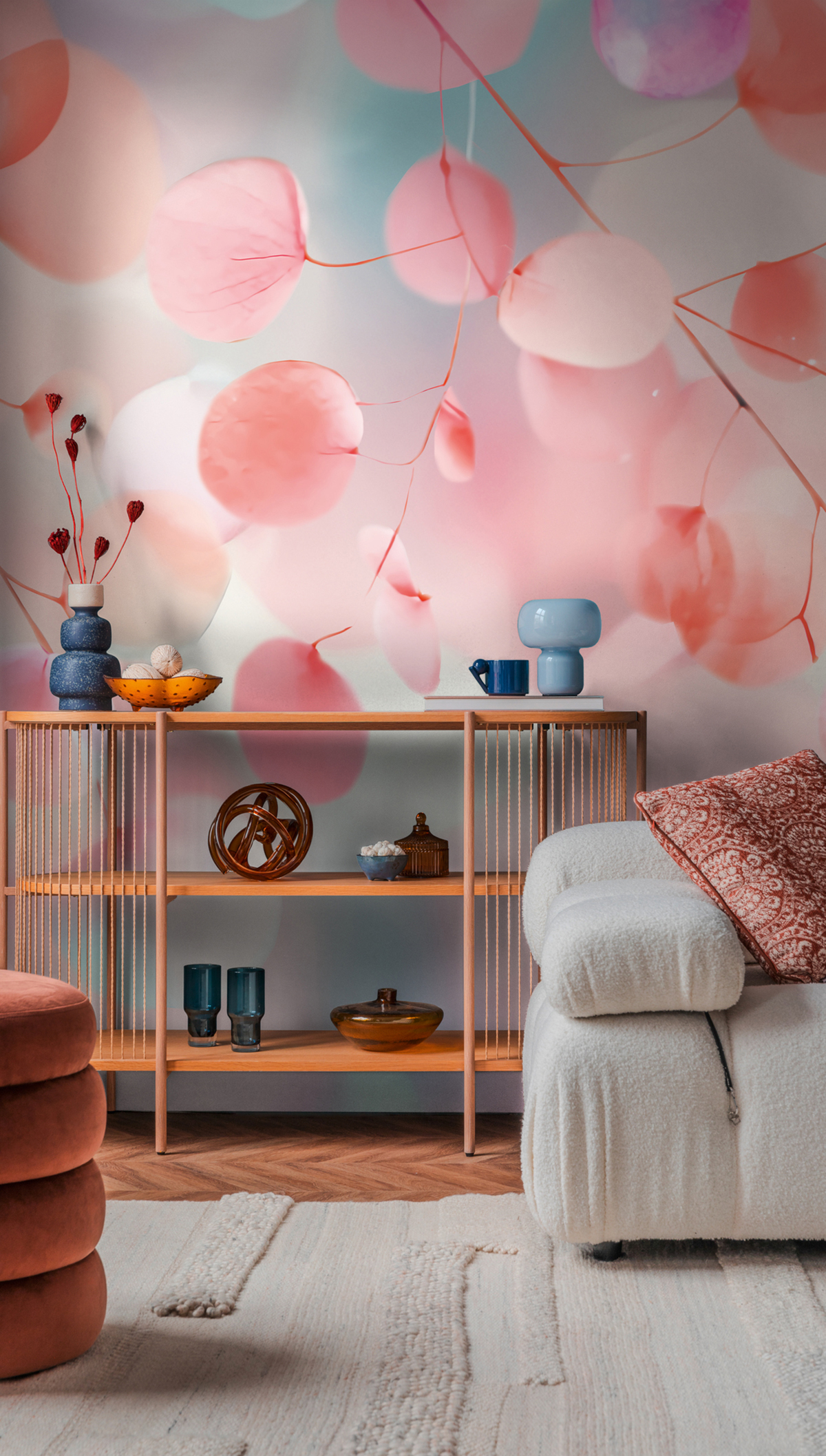 Papier peint panoramique Feuille de Lunaria Fading Flora rose bleu - Cosmoliving d'A.S. Création | Réf. AS-791551