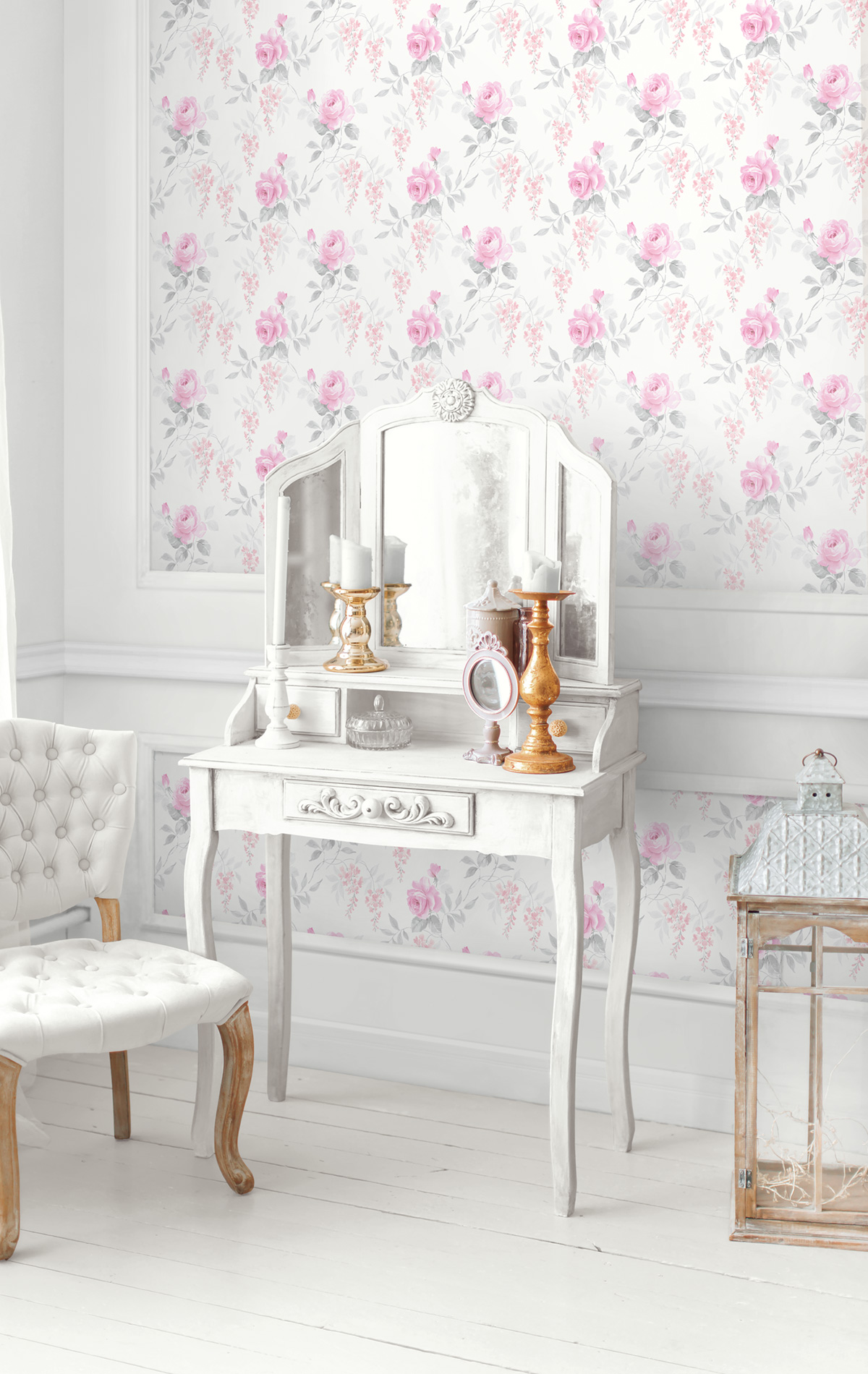 Papier peint Roses Feuillages rose mauve - Alice et Rose de Lutèce | Réf. LTC-VI81901