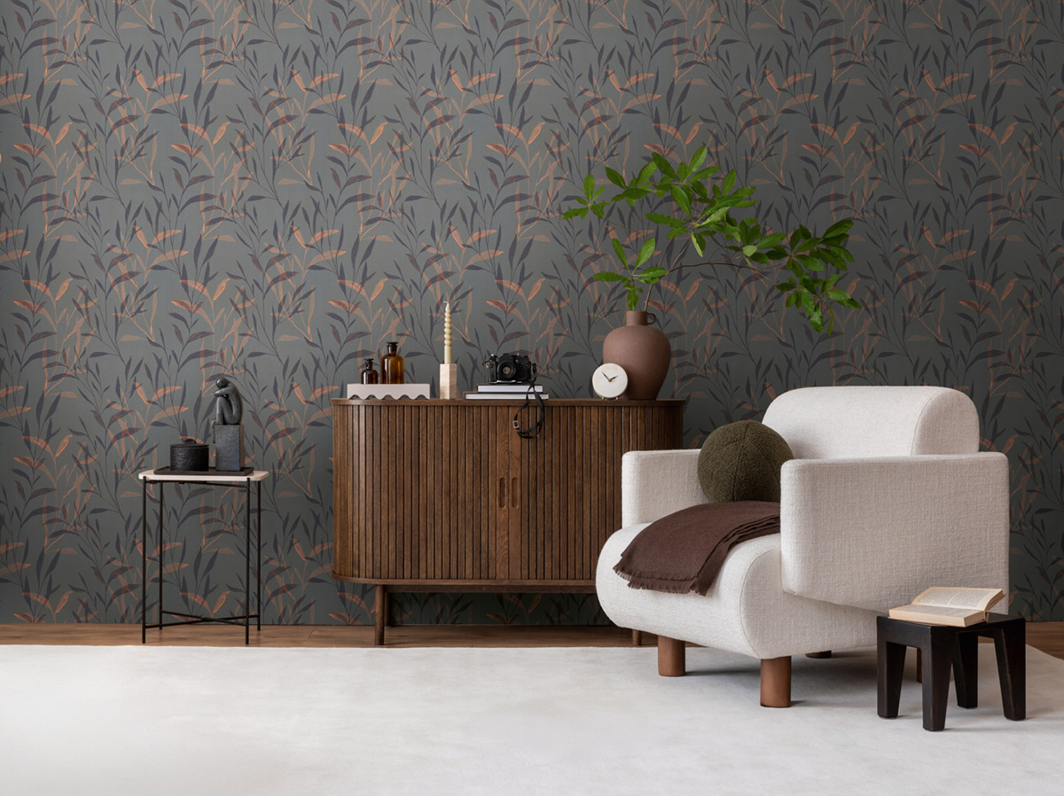 Papier peint Branchage Minimaliste gris orange - Anna D'Andrea d'A.S. Création AMB2| Réf. AS-782222
