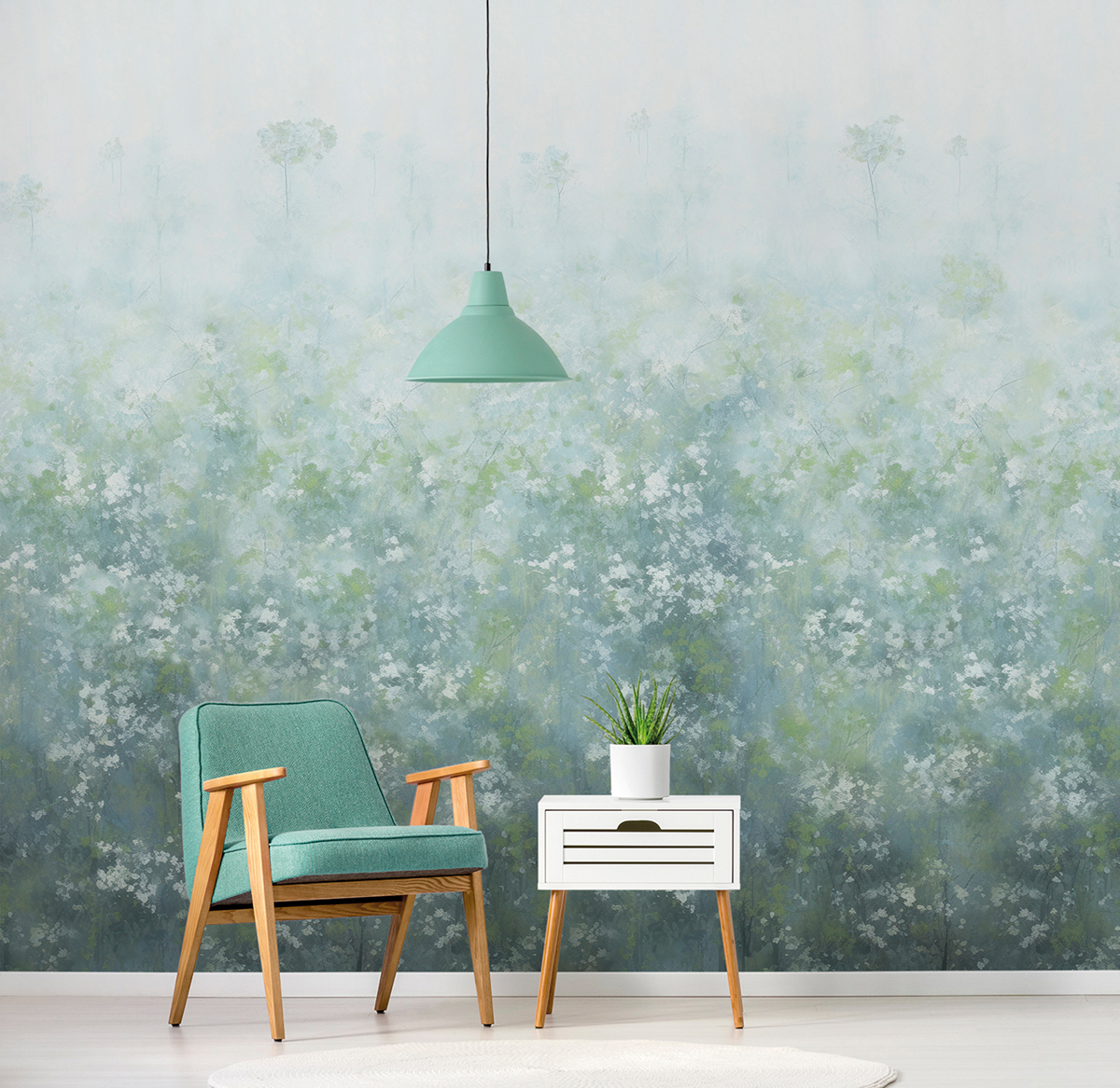 Papier peint panoramique Feuillage Abstrait Bloom bleu canard - Panorama 2 de Lutèce | Réf. LTC-PAN1731C