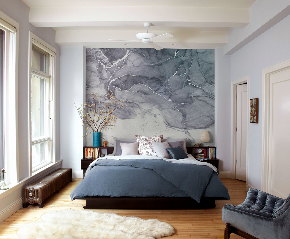 Papier peint panoramique Ink Blue Fluid - Papier peint Komar RAW