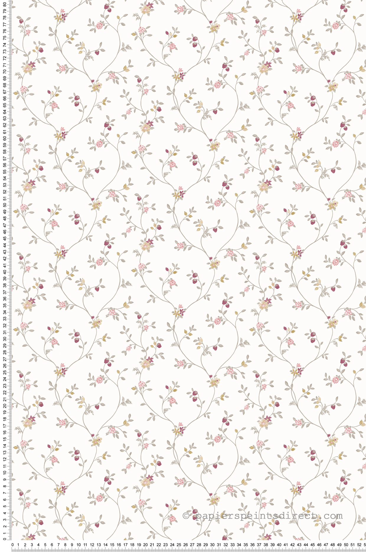 Papier peint Fruit Fleur Liberty pourpre jaune gris - My Little Cottage de Montecolino | Réf. MC-M12332