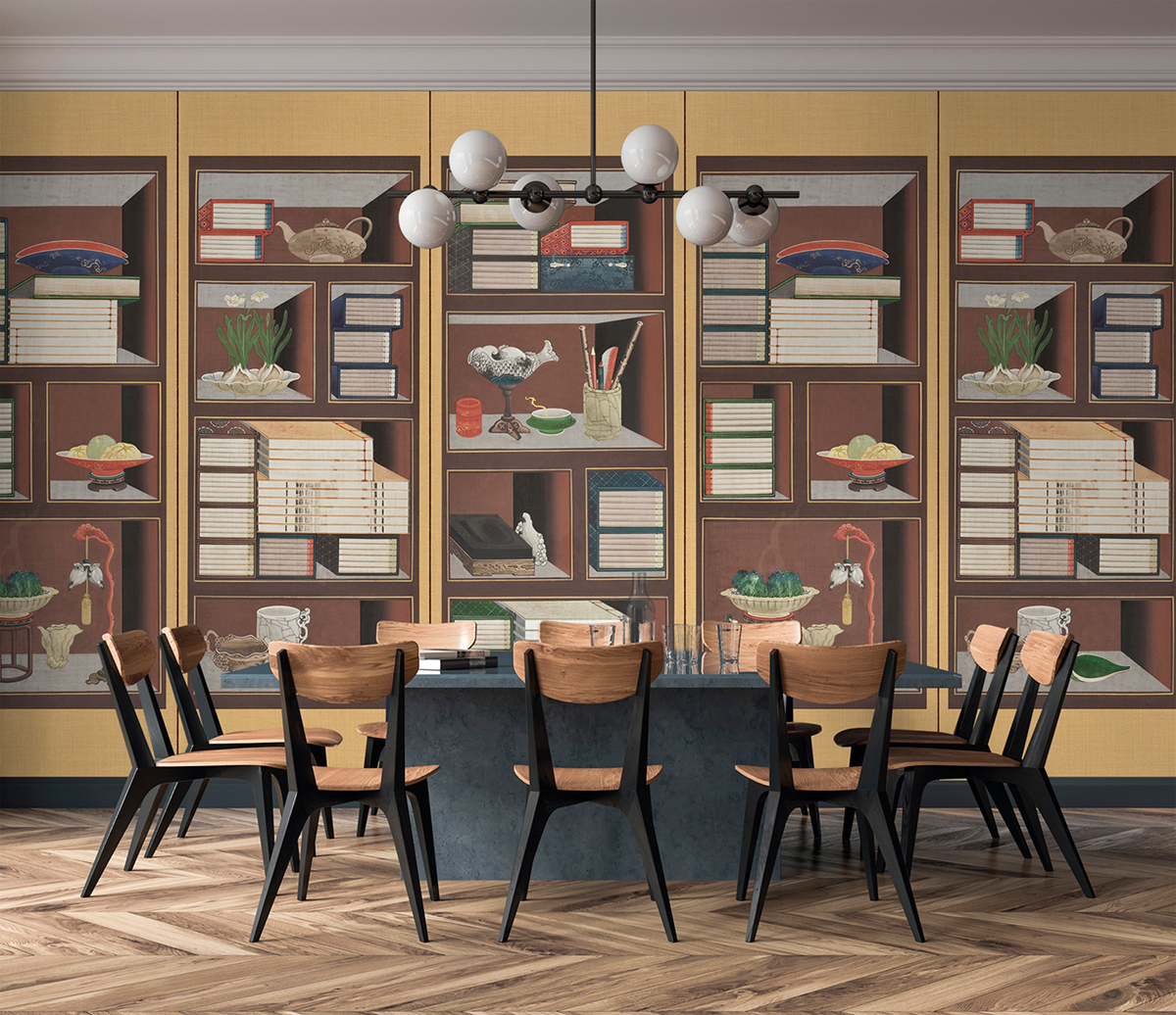 Papier peint panoramique Étagère Chinoise marron - Panorama 2 de Lutèce | Réf. LTC-PAN1791C