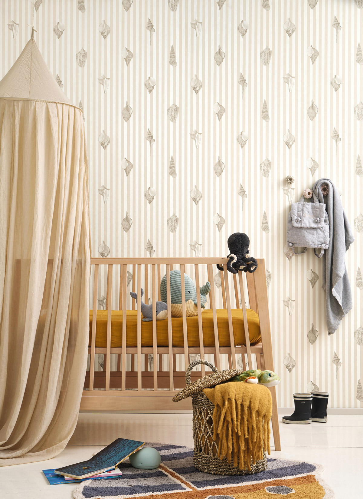 Papier peint Rayure Coquillage Noirmoutier beige lin - Seaside de Casadéco | Réf. SEAS201521313