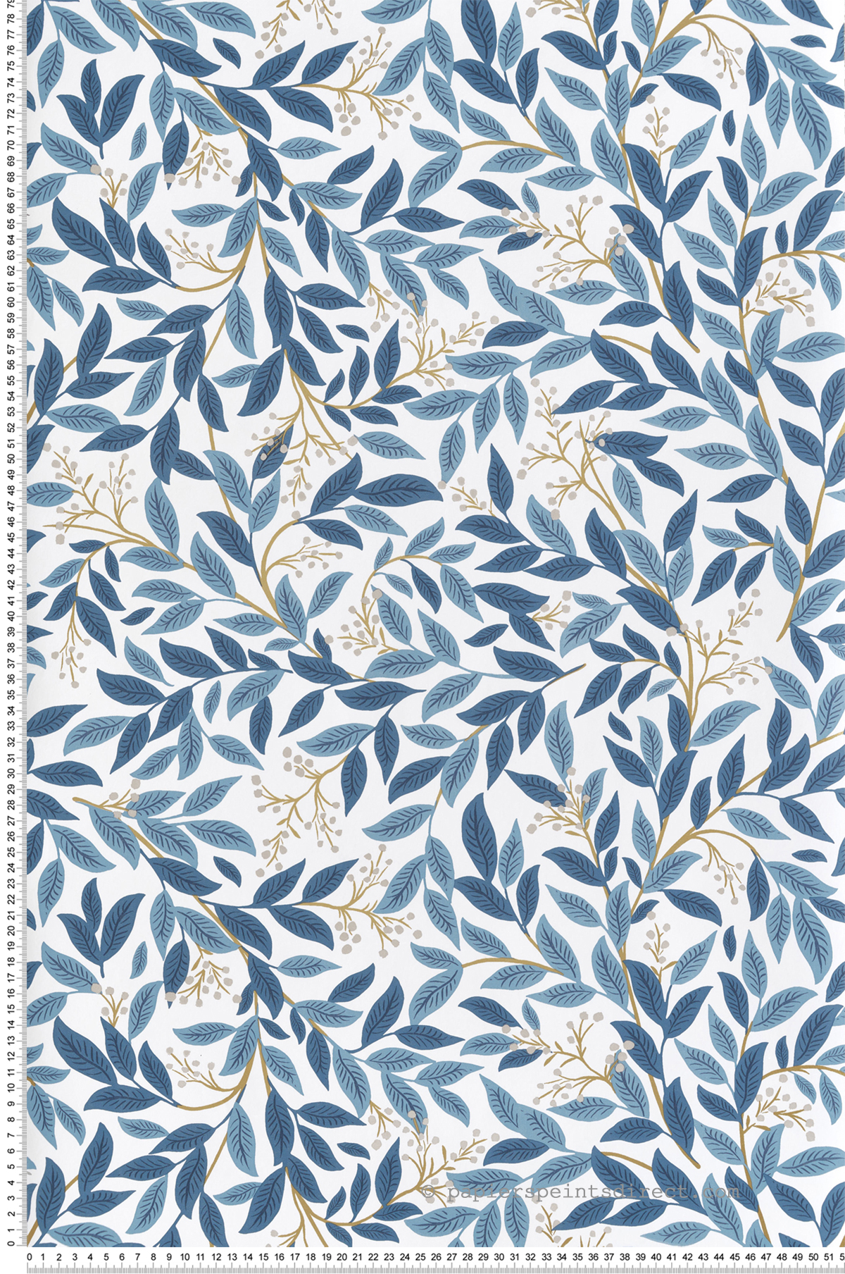Papier peint Feuillage Scandinave Willowberry bleu doré - Rifle Paper Co. 3 de York (Initiales) | Réf. INI-RF7461