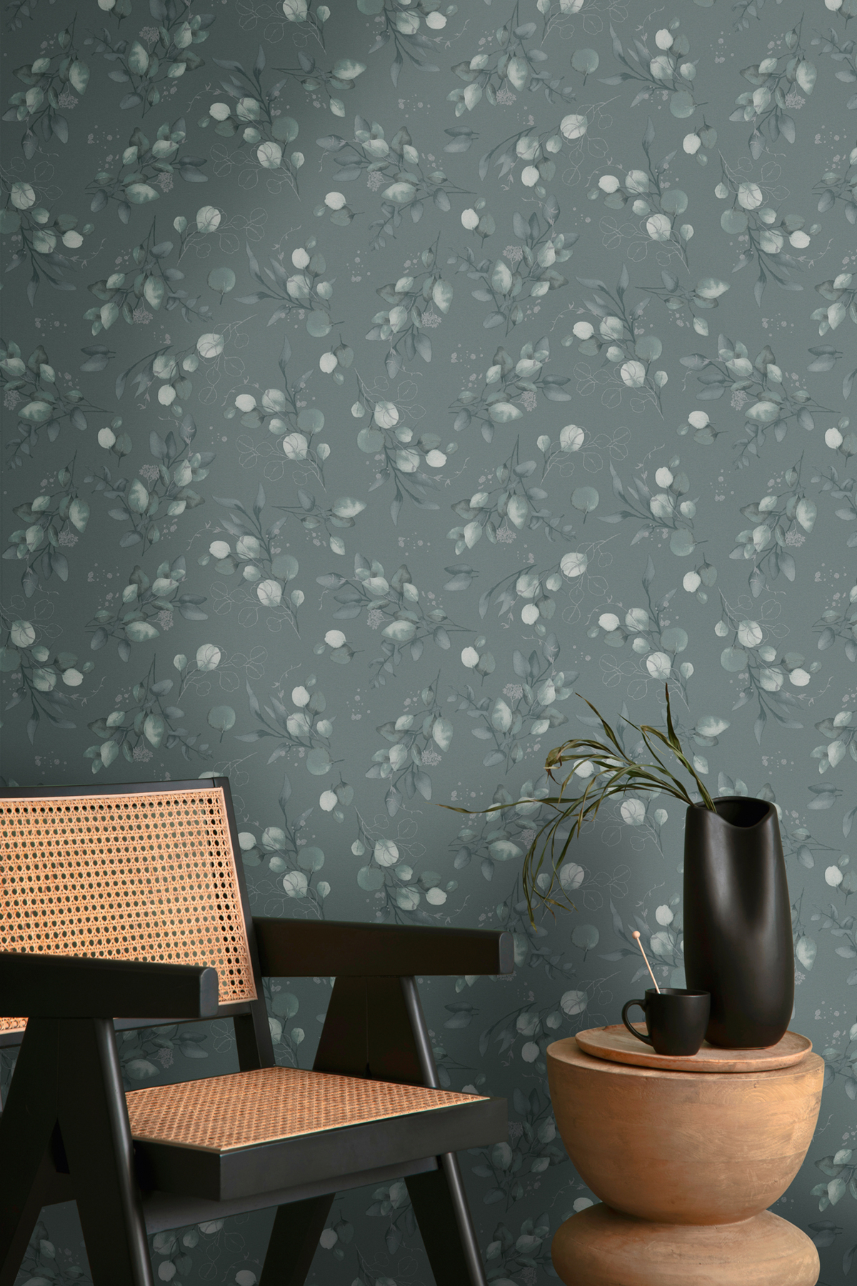 Papier peint Douce Nature bleu vert profond argenté - Pure Elegance d'A.S. Création | Réf. AS-397683