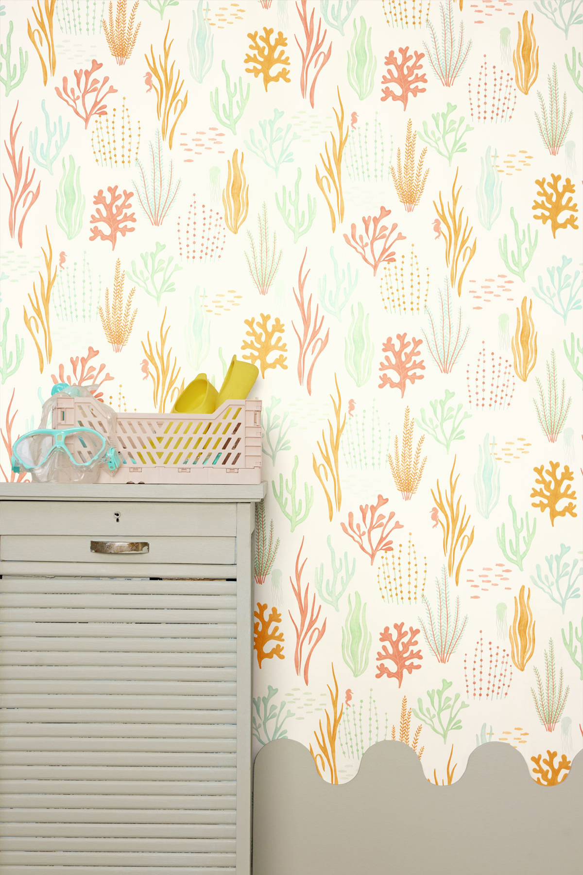 Papier peint Corail Fonds Marins multicouleurs - Les Minis Mondes de Casélio AMB3 | Réf. MNM105814325