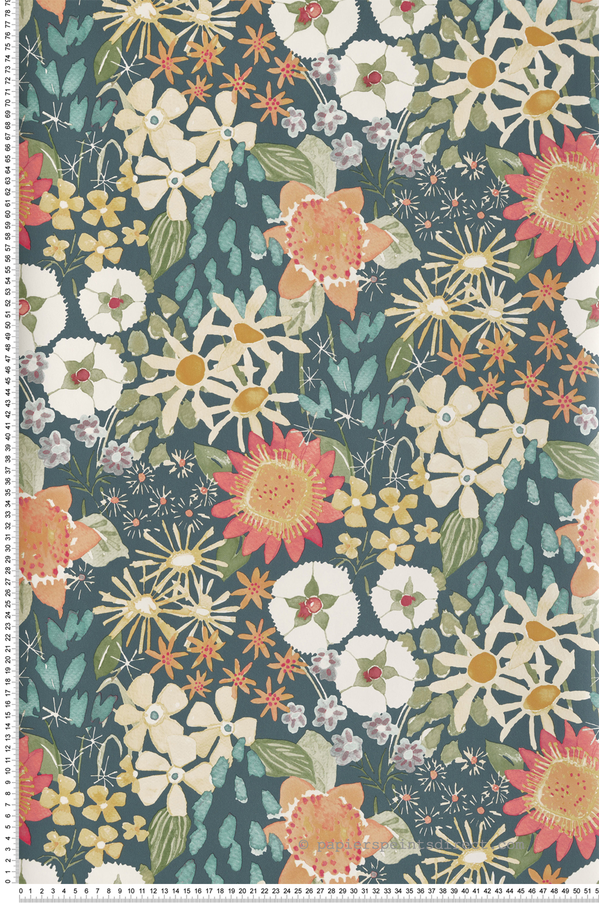 Papier peint Fleur Peinte Karina orange pétrole - Delicatesse de Lutèce | Réf. LTC-FD26520