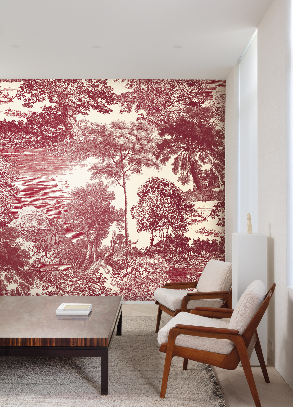 Papier peint panoramique Toile de Jouy Salcey rouge - A, B, C et D H260 - Amazone de Masureel | Réf. MAS-DGSAL105X-260