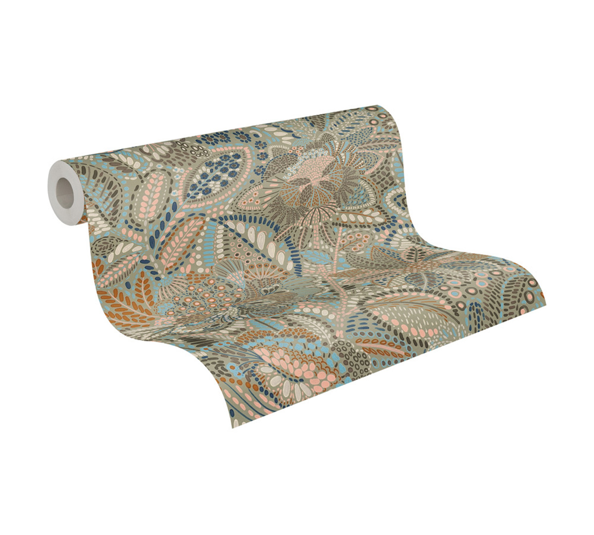 Papier peint Végétaux Mosaica gris rouge - Cuba 2 d'A.S. Création | Réf. AS-780255