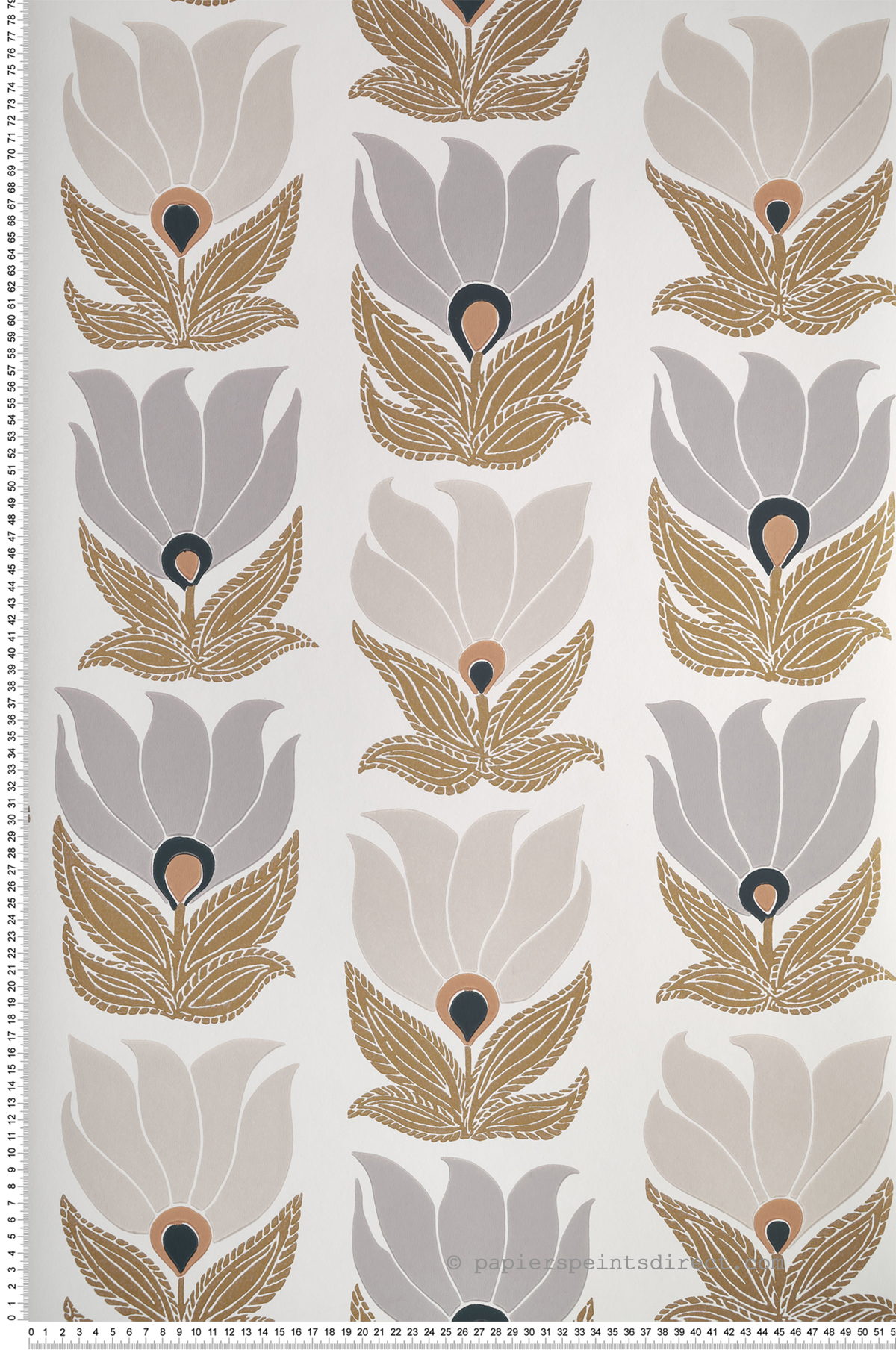Papier peint Fleur Graphique Dauphine blanc doré - Square Jasmin de Casamance | Réf. CAS-75690610
