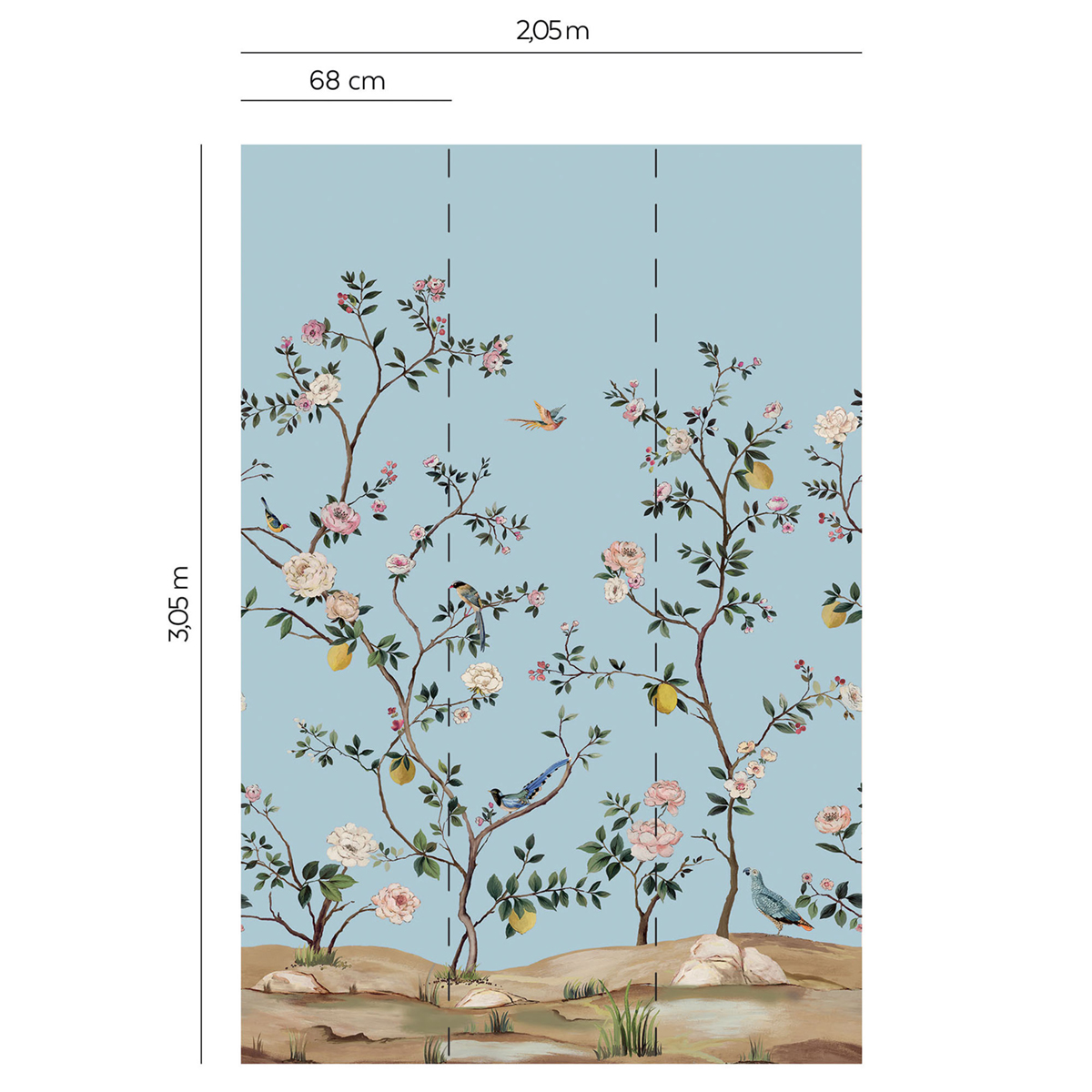 Papier peint panoramique Fleurs Vintage bleu clair - Daisy Bennett d'Initiales | Réf. INI-DB31812M