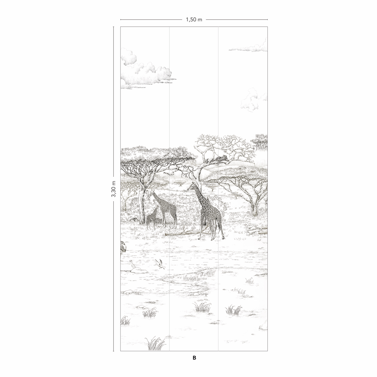 Papier peint panoramique Animaux Vallée du Rift Gris B - 4/5/6 - Isidore Leroy