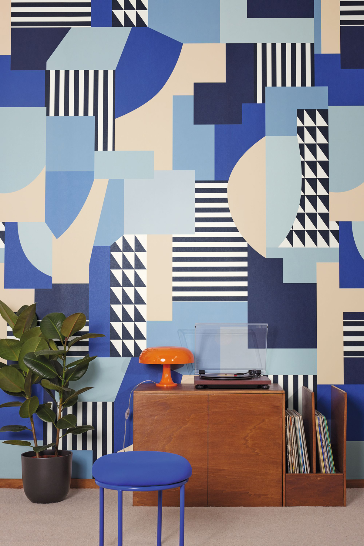 Papier peint panoramique Pop Electricity bleu électrique S - Outlines de Casélio | Réf. OTLS105070605