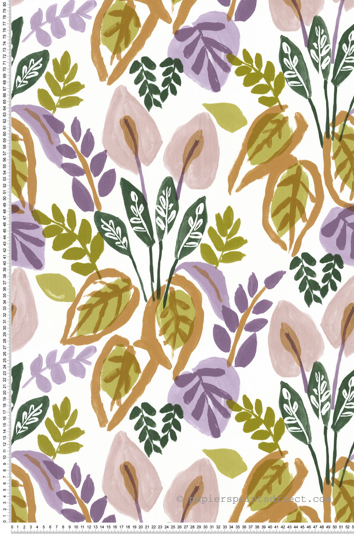 Papier peint Feuille Tropicale Arum mauve vert - Aroma de Lutèce | Réf. LTC-51251803