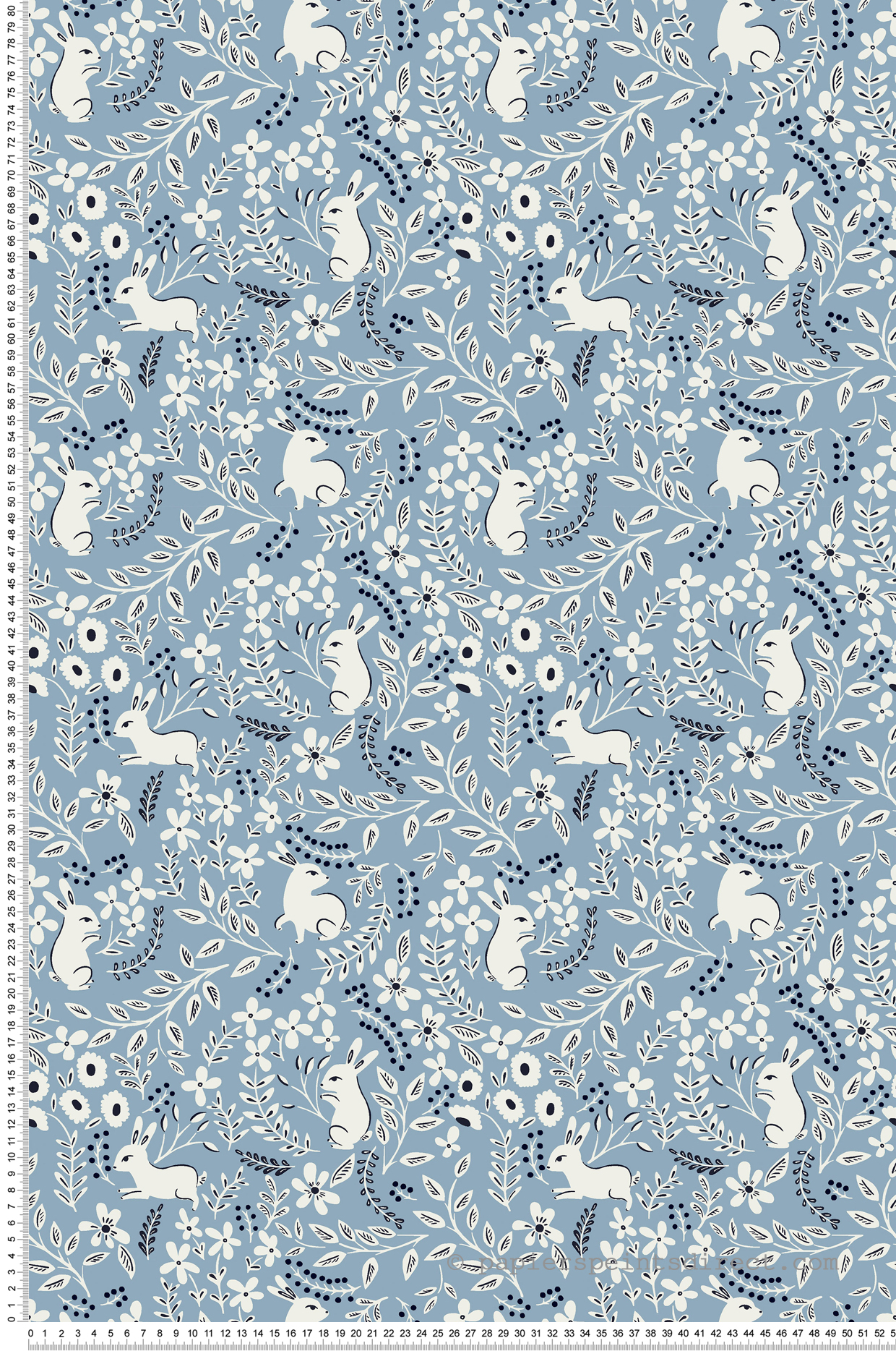 Papier peint Lapins Fleurs Feuillage bleu - Tartine & Chocolat de Lutèce | Réf. LTC-36230401