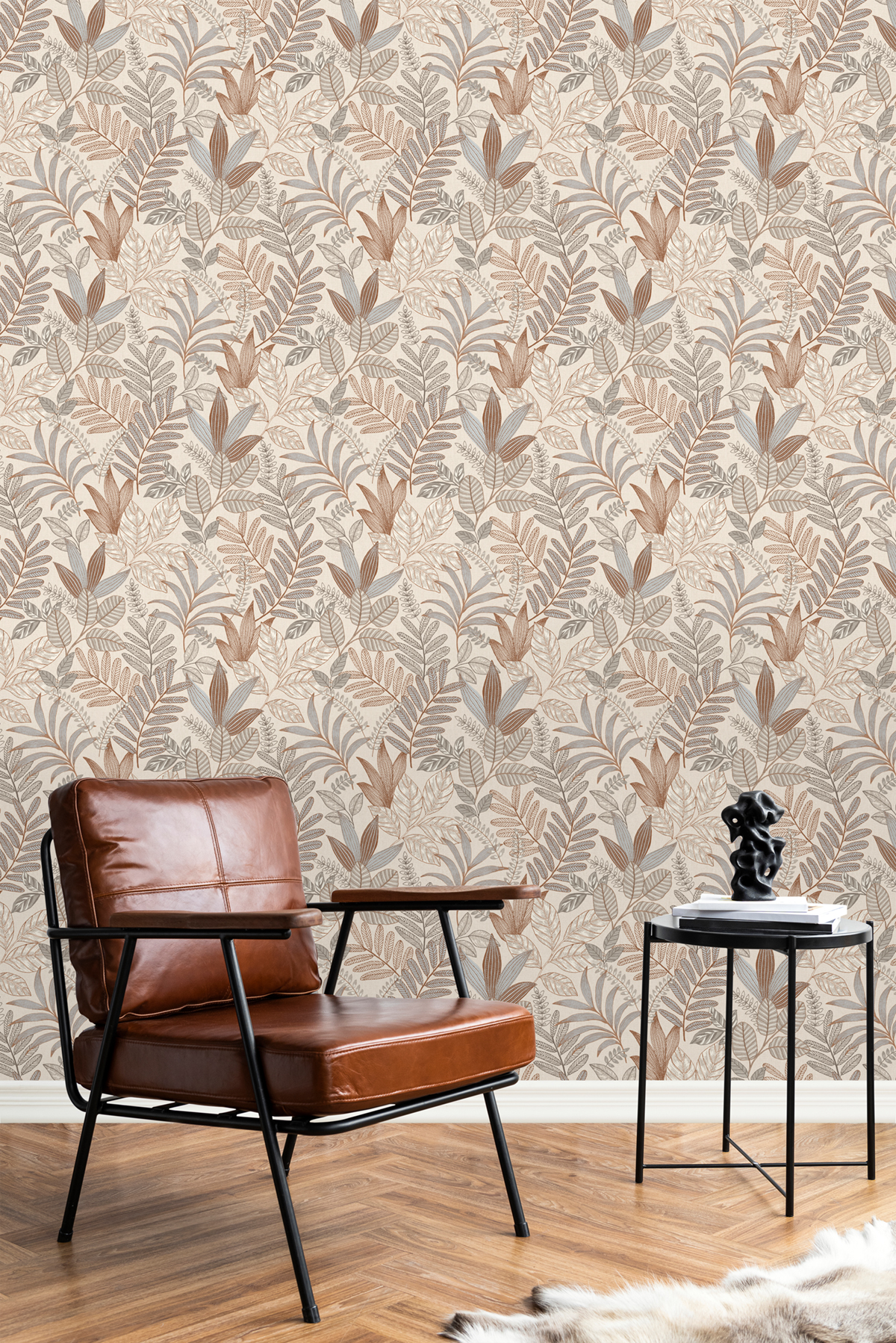 Papier peint Feuillage Brodé terracotta gris bleu - Allure de Lutèce | Réf. LTC-AL26292