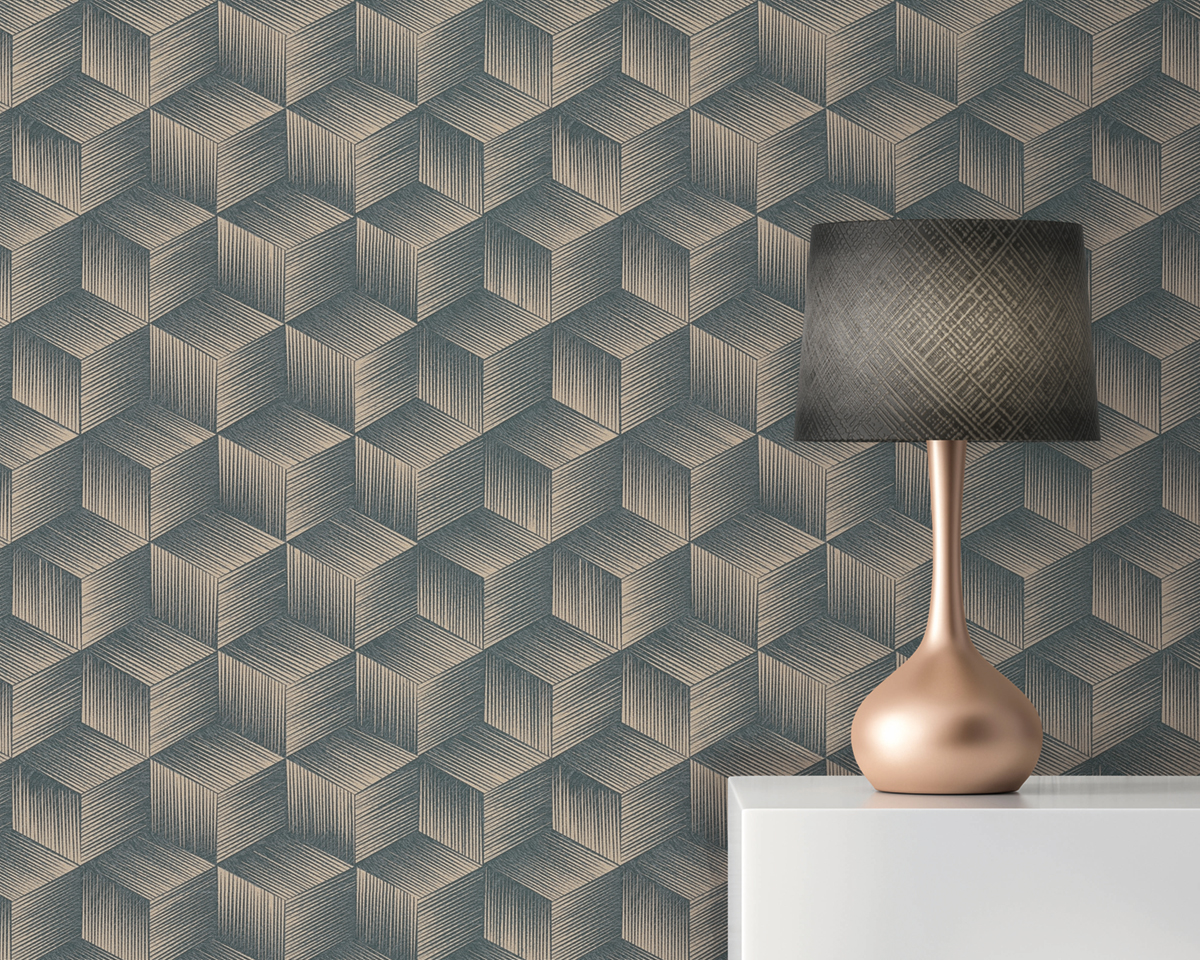 Papier peint Cubes 3D noir beige - Natural Living d'A.S. Création AMB3 | Réf. AS-385063