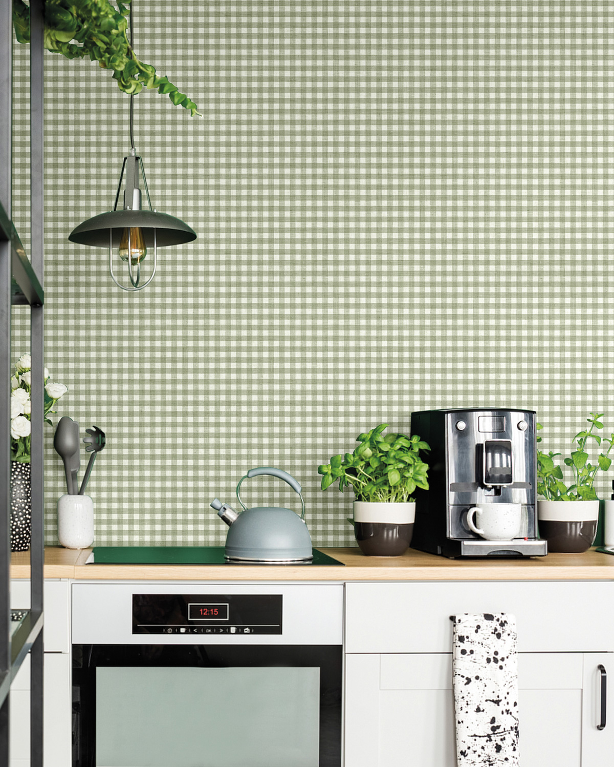 Papier peint Vichy Carreaux Champêtre vert - Stripes & Checks de Montecolino | Réf. MC-ST38417