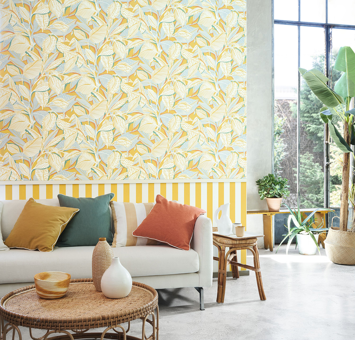 Papier peint Feuillage Riviera jaune citron - Méditerranée de Casadéco | Réf. MEDI87412679