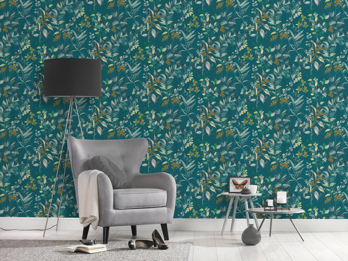 Papier peint Végétation Fleur bleu canard - Arcade d'Architects Paper | Réf. 39171-3