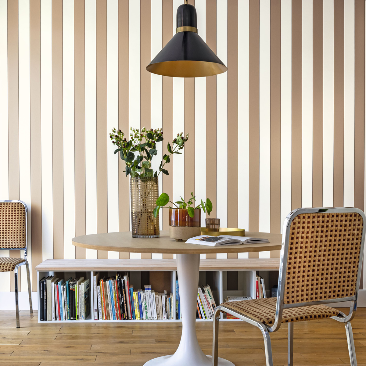 Papier peint Rayures Golden Lines camel blanc noir - Golden Age de Casélio | Réf. GAG101070217