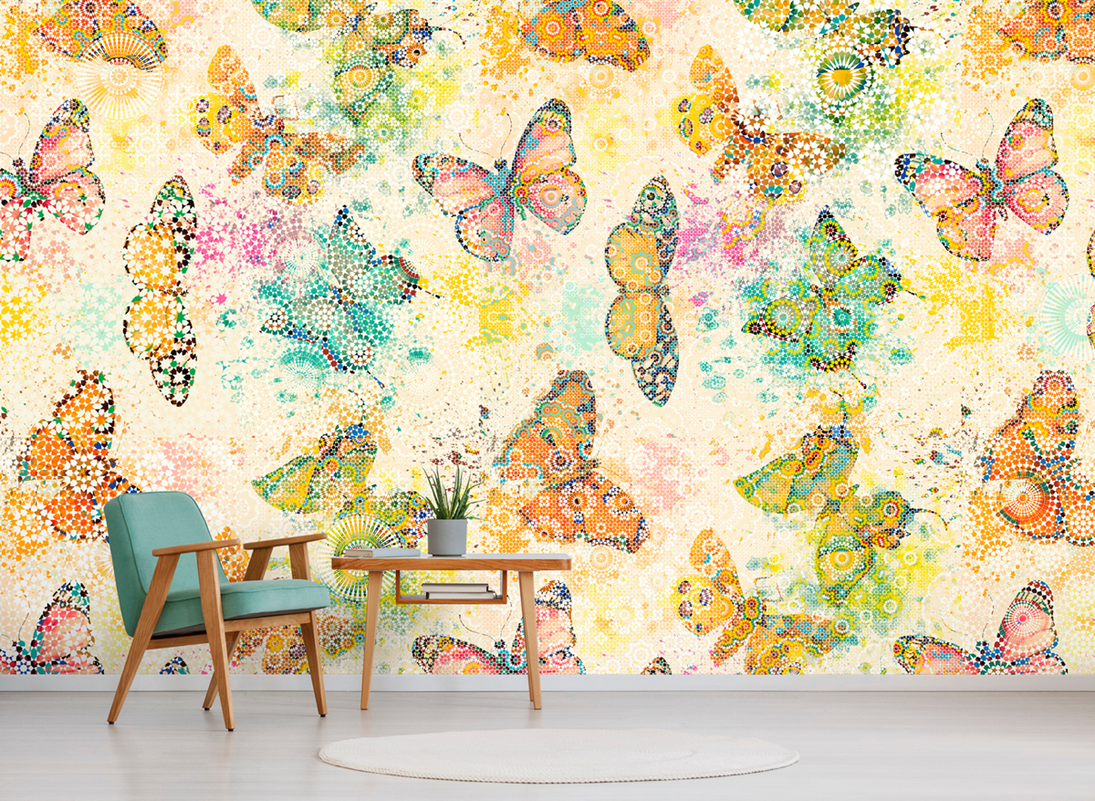 Papier peint panoramique Papillon Mosaic Butterflies 1 - Référence DD110261 - Intissé 200g/m2 - Standard 400 x 270