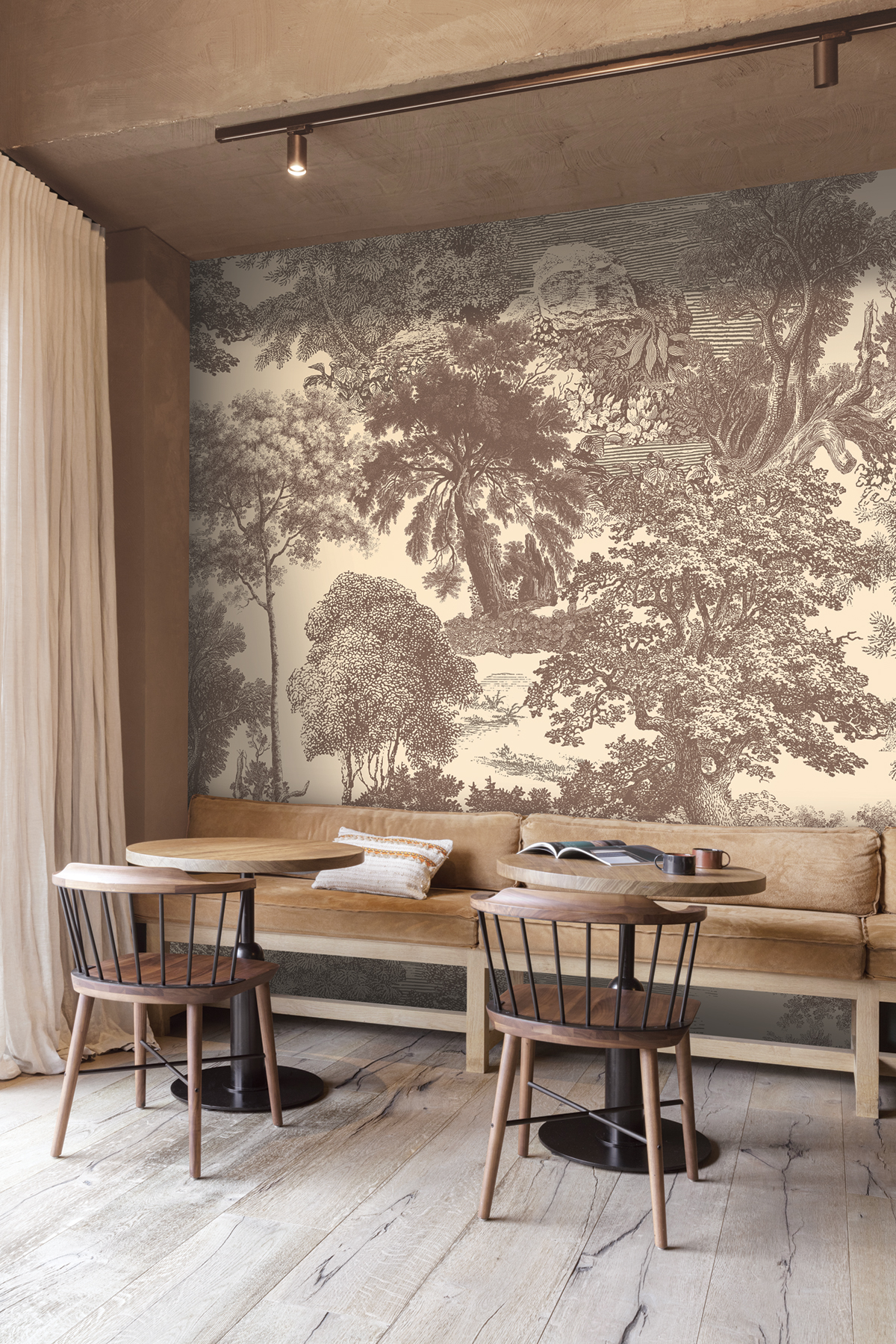 Papier peint panoramique Toile de Jouy Salcey taupe - D H260 - Amazone de Masureel | Réf. MAS-DGSAL1044-260